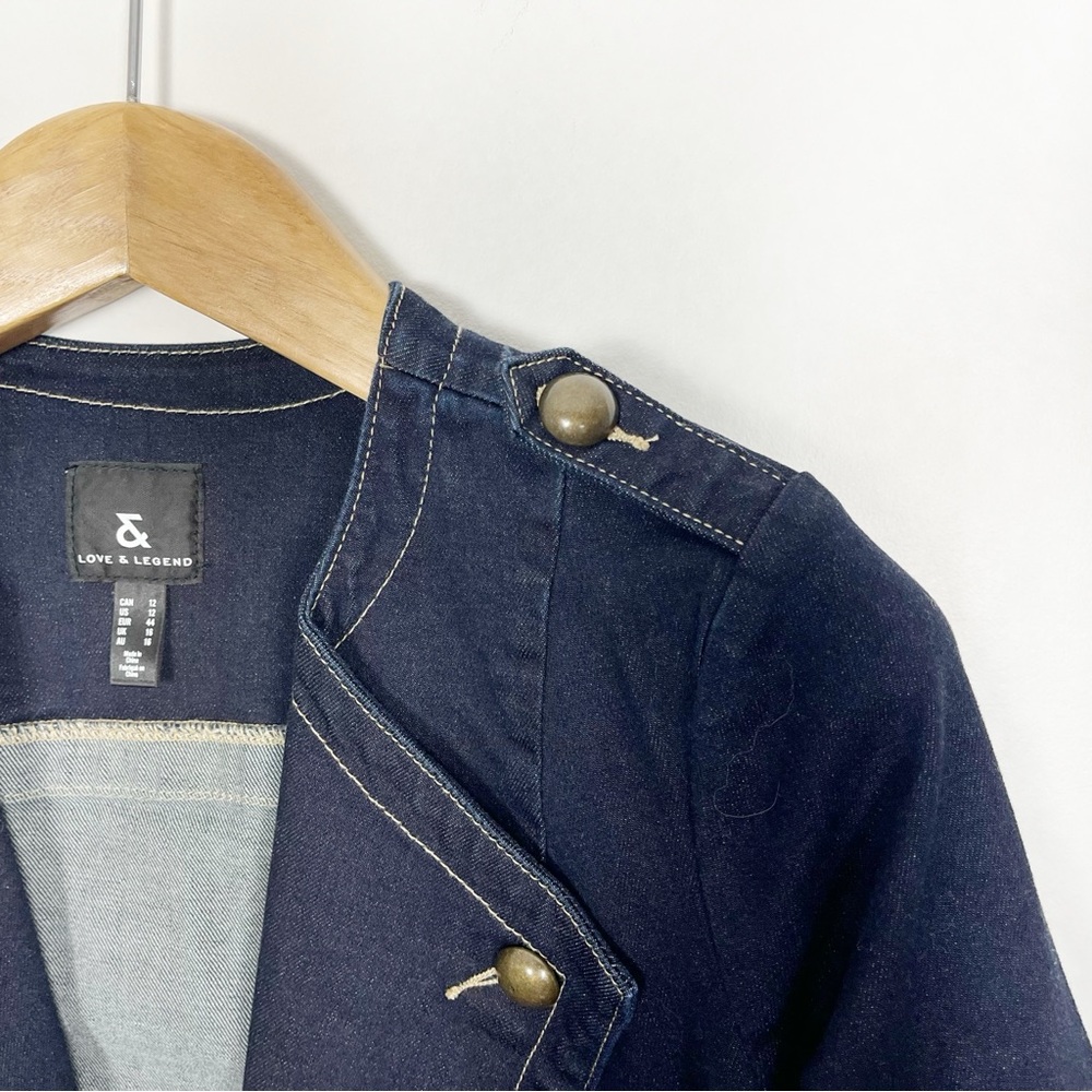Love & Legend Cropped Blue Military Denim Jean Jacket Size 12 - Picture 8 of 10